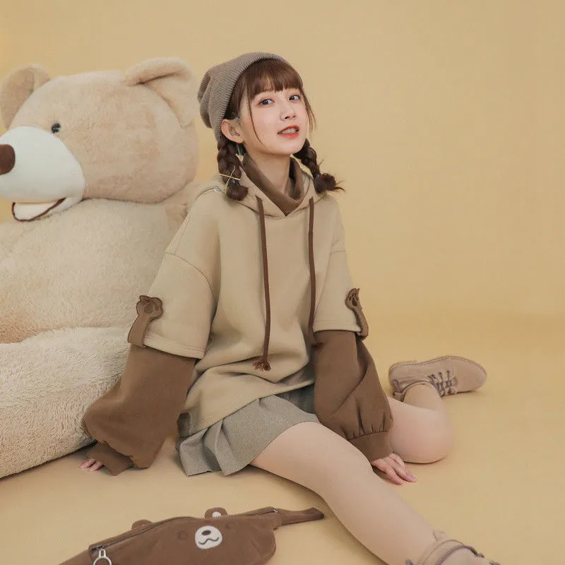 Korean Kawaii Aesthetic Harajuku Hoodie - Oversize 4XL Anime Bear Crewneck, Long Sleeve Streetwear for Women Y2K Winter Top