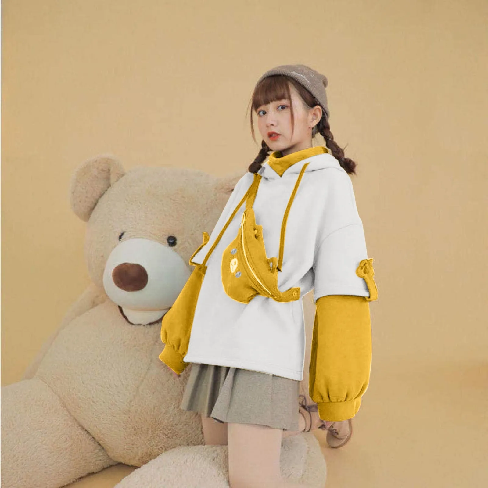 Korean Kawaii Aesthetic Harajuku Hoodie - Oversize 4XL Anime Bear Crewneck, Long Sleeve Streetwear for Women Y2K Winter Top