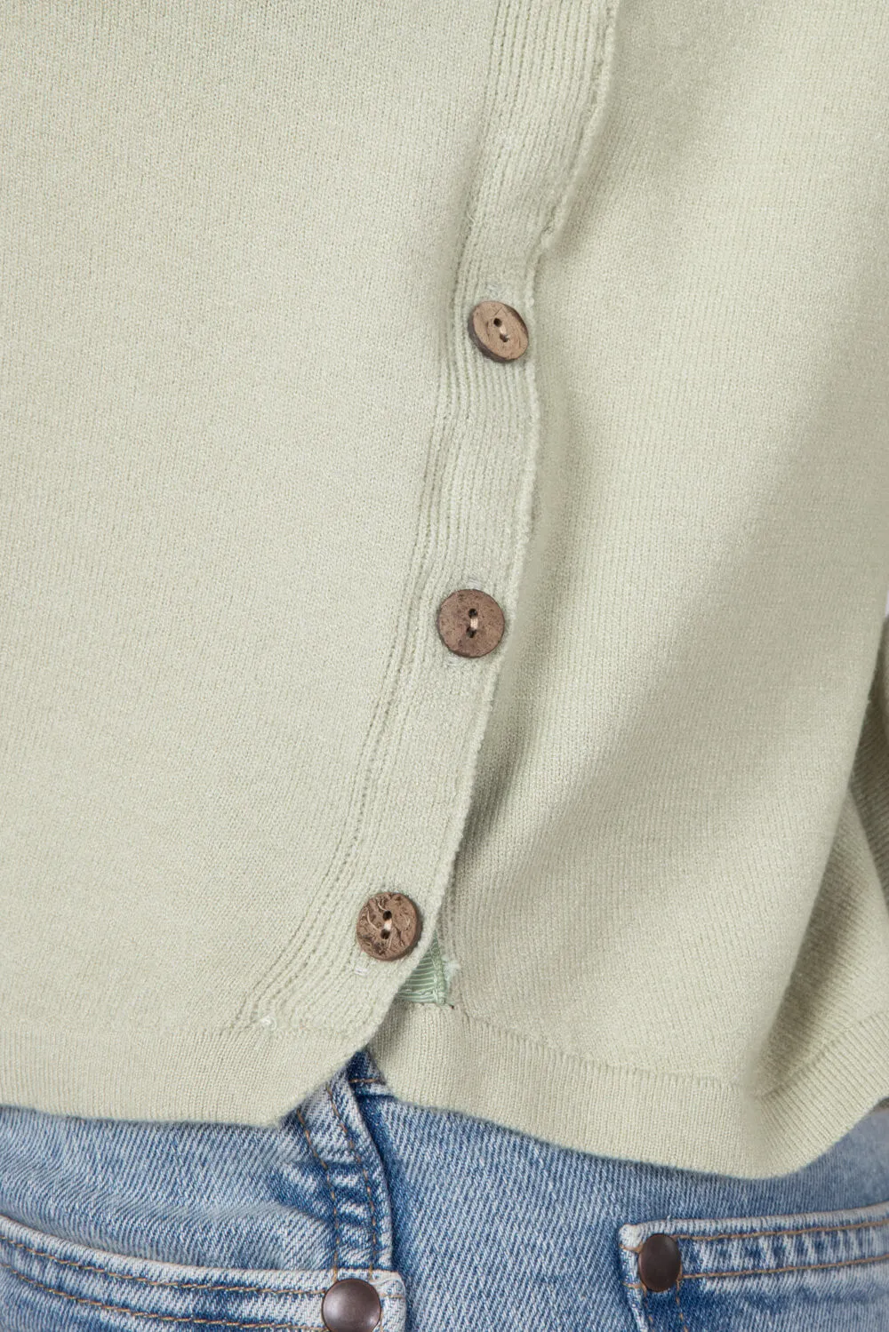 La Miel Rolled Hem Side Button Top for Women in Pistachio | MDS3601-PISTACHIO