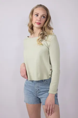 La Miel Rolled Hem Side Button Top for Women in Pistachio | MDS3601-PISTACHIO