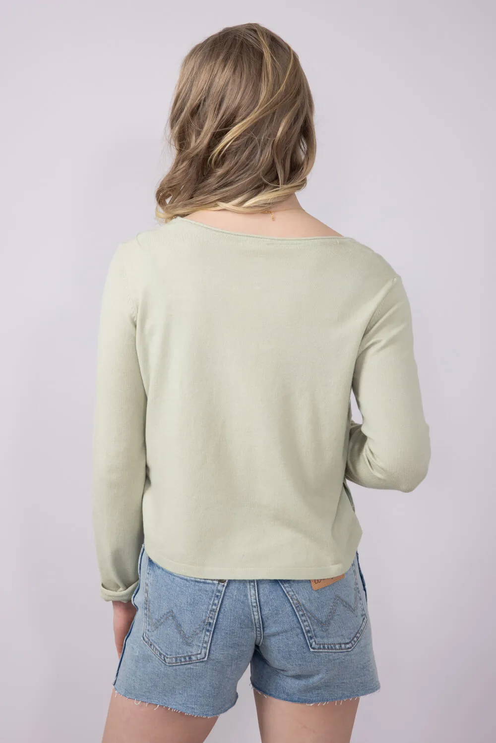 La Miel Rolled Hem Side Button Top for Women in Pistachio | MDS3601-PISTACHIO