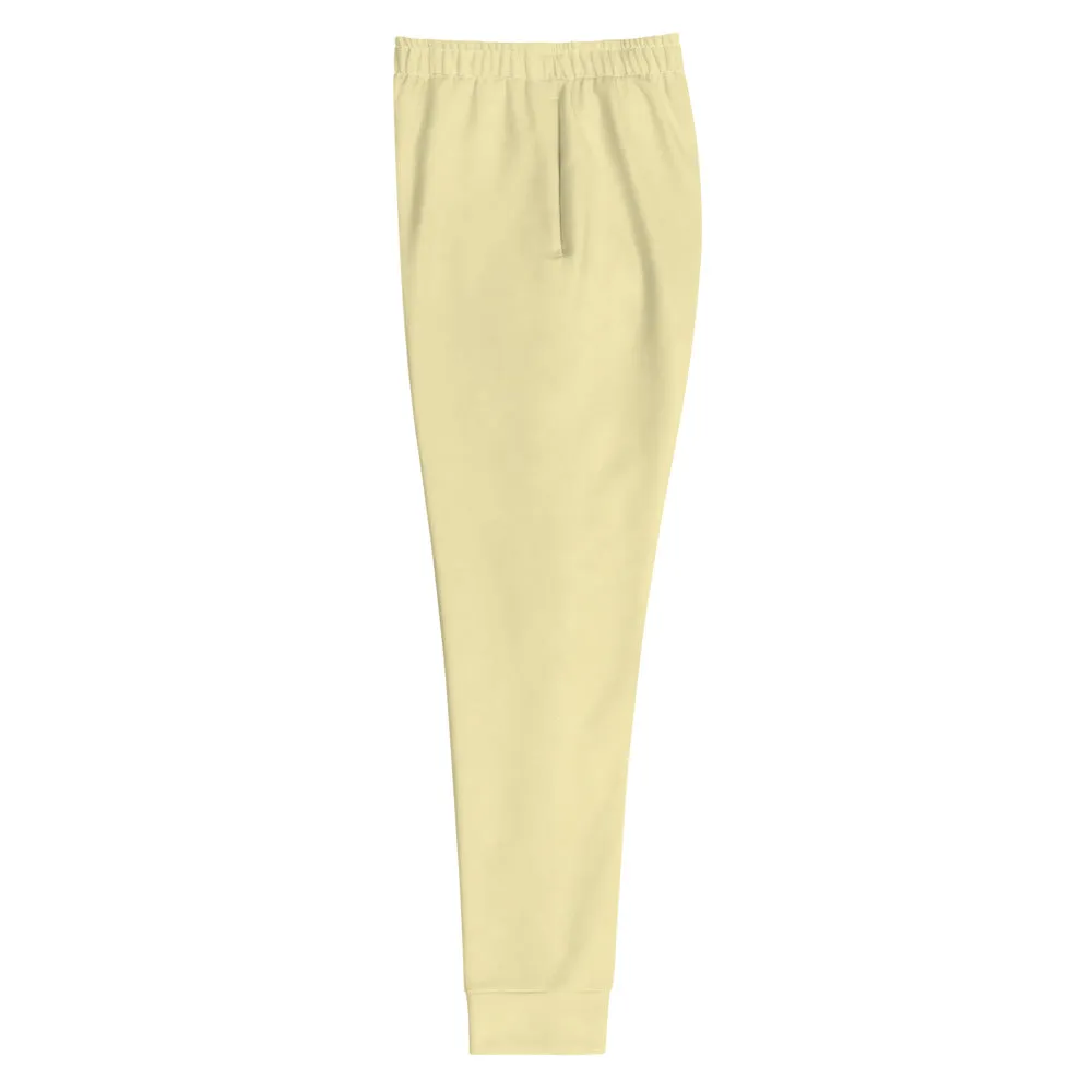 Light Yellow Women's Joggers, Solid Color Soft Ladies Jogger Pants With Pockets- Made in EU