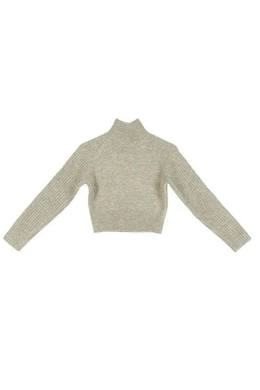 Lilou Crop Mock Neck Raglan Long Sleeves Stretch Sweater