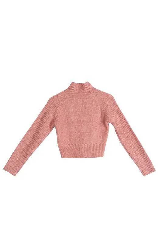 Lilou Crop Mock Neck Raglan Long Sleeves Stretch Sweater