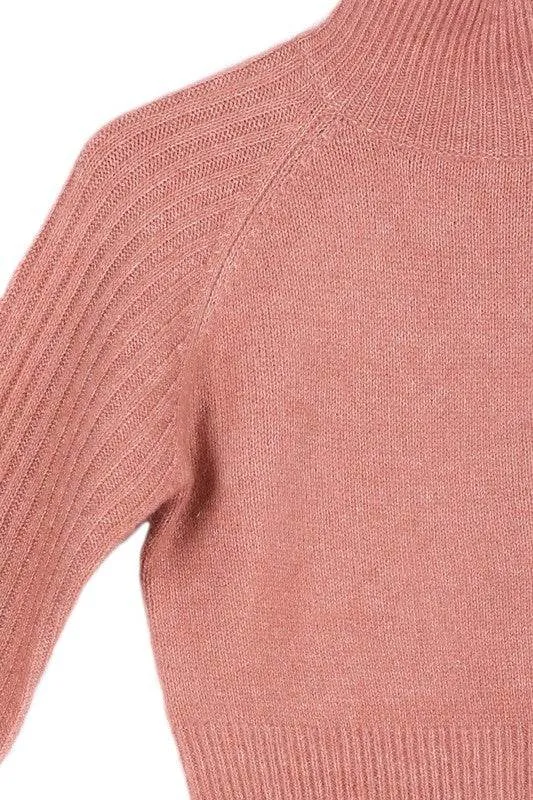 Lilou Crop Mock Neck Raglan Long Sleeves Stretch Sweater