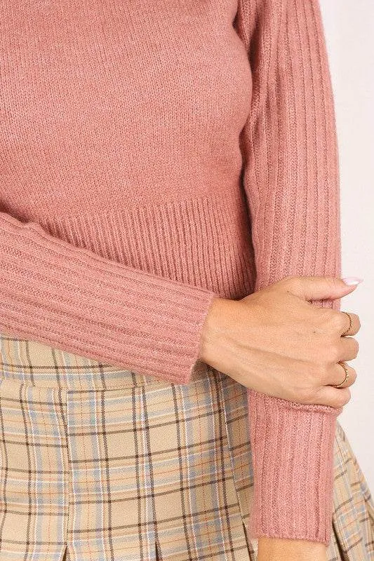 Lilou Crop Mock Neck Raglan Long Sleeves Stretch Sweater