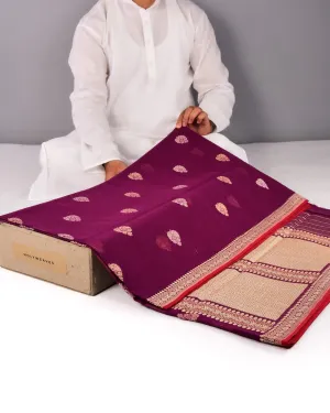 Magenta Banarasi Handwoven Ektara Buti Kadhuan Brocade Handloom Cotton Saree