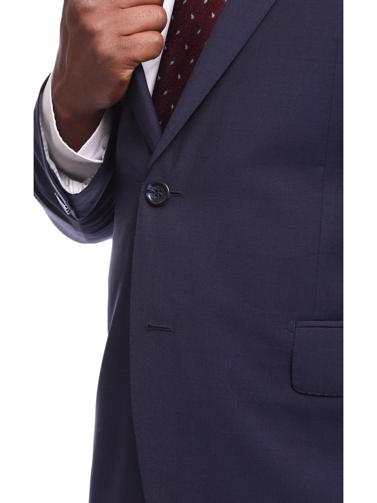 Napoli Slim Fit Solid Navy Blue Two Button Half Canvassed Guabello Wool Suit