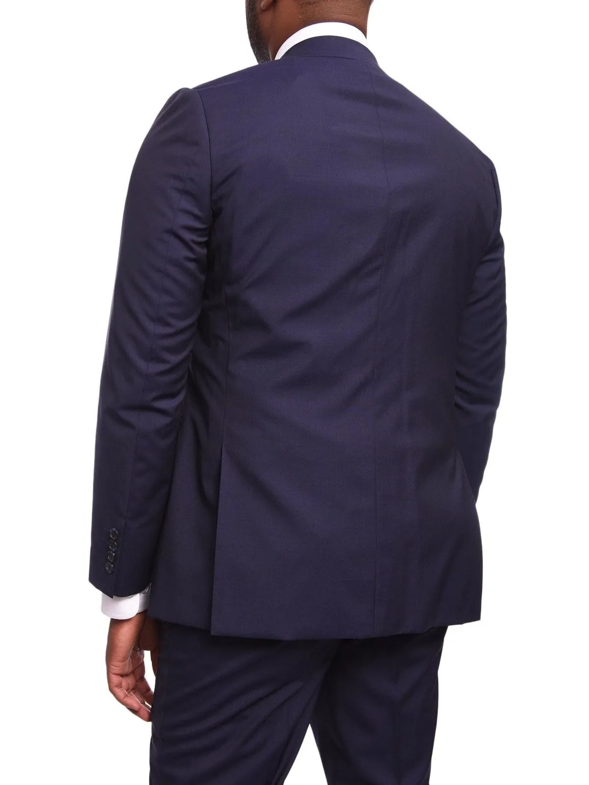 Napoli Slim Fit Solid Navy Blue Two Button Half Canvassed Guabello Wool Suit