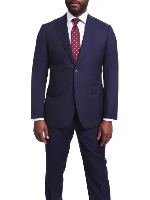 Napoli Slim Fit Solid Navy Blue Two Button Half Canvassed Guabello Wool Suit