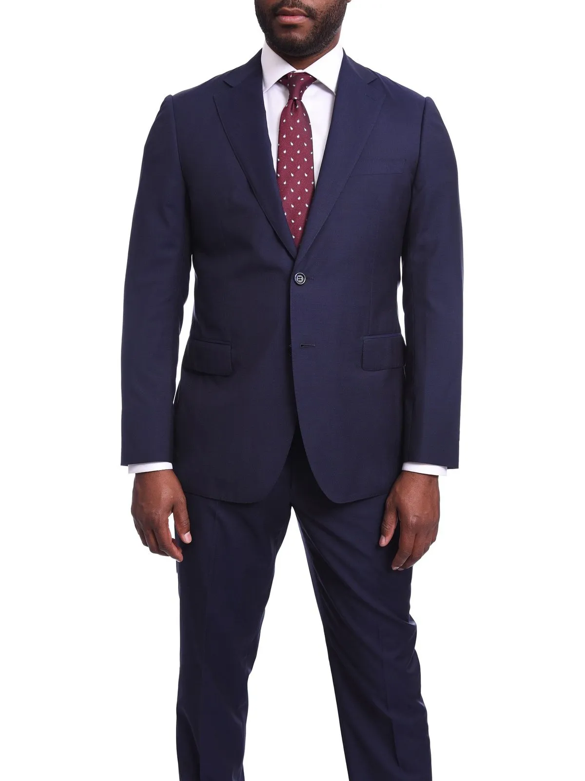 Napoli Slim Fit Solid Navy Blue Two Button Half Canvassed Guabello Wool Suit