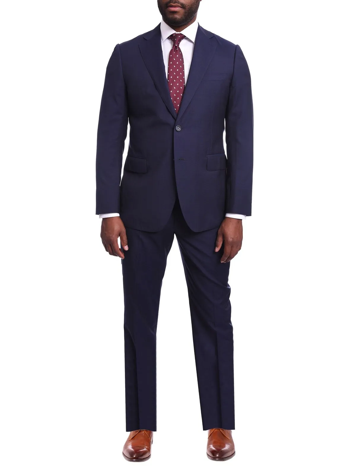 Napoli Slim Fit Solid Navy Blue Two Button Half Canvassed Guabello Wool Suit