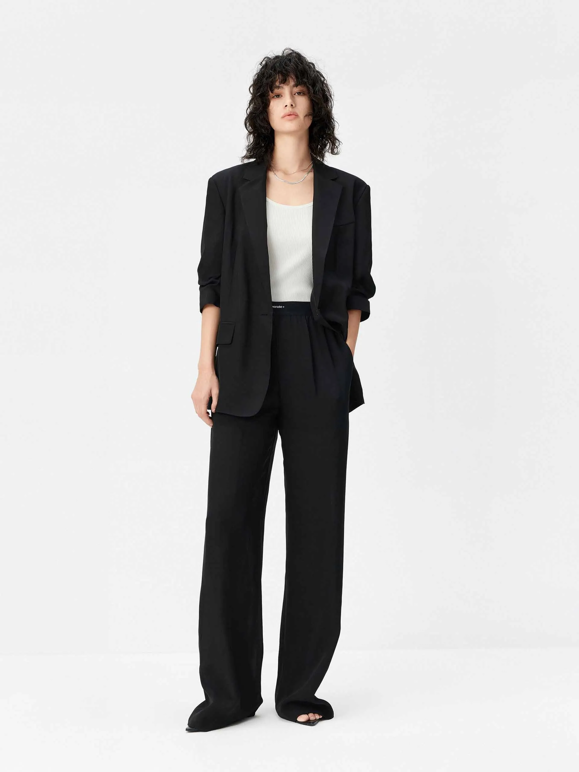 Padded Shoulders Relaxed Blazer