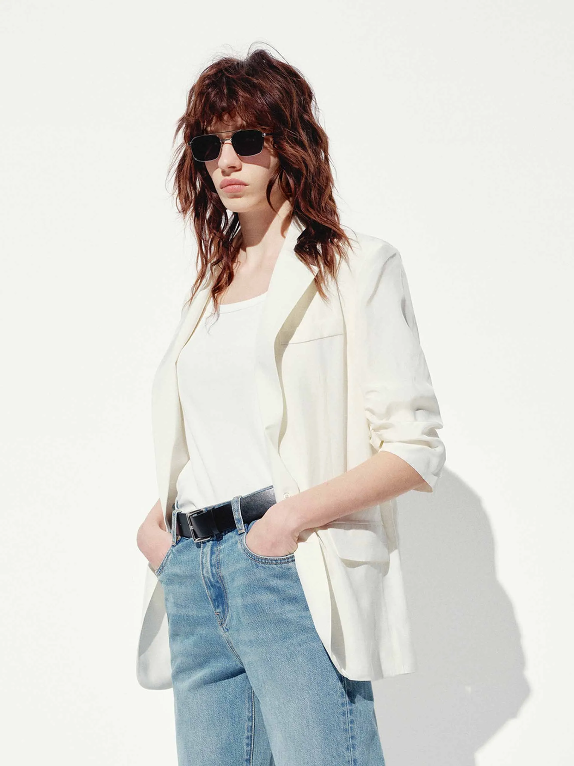 Padded Shoulders Relaxed Blazer