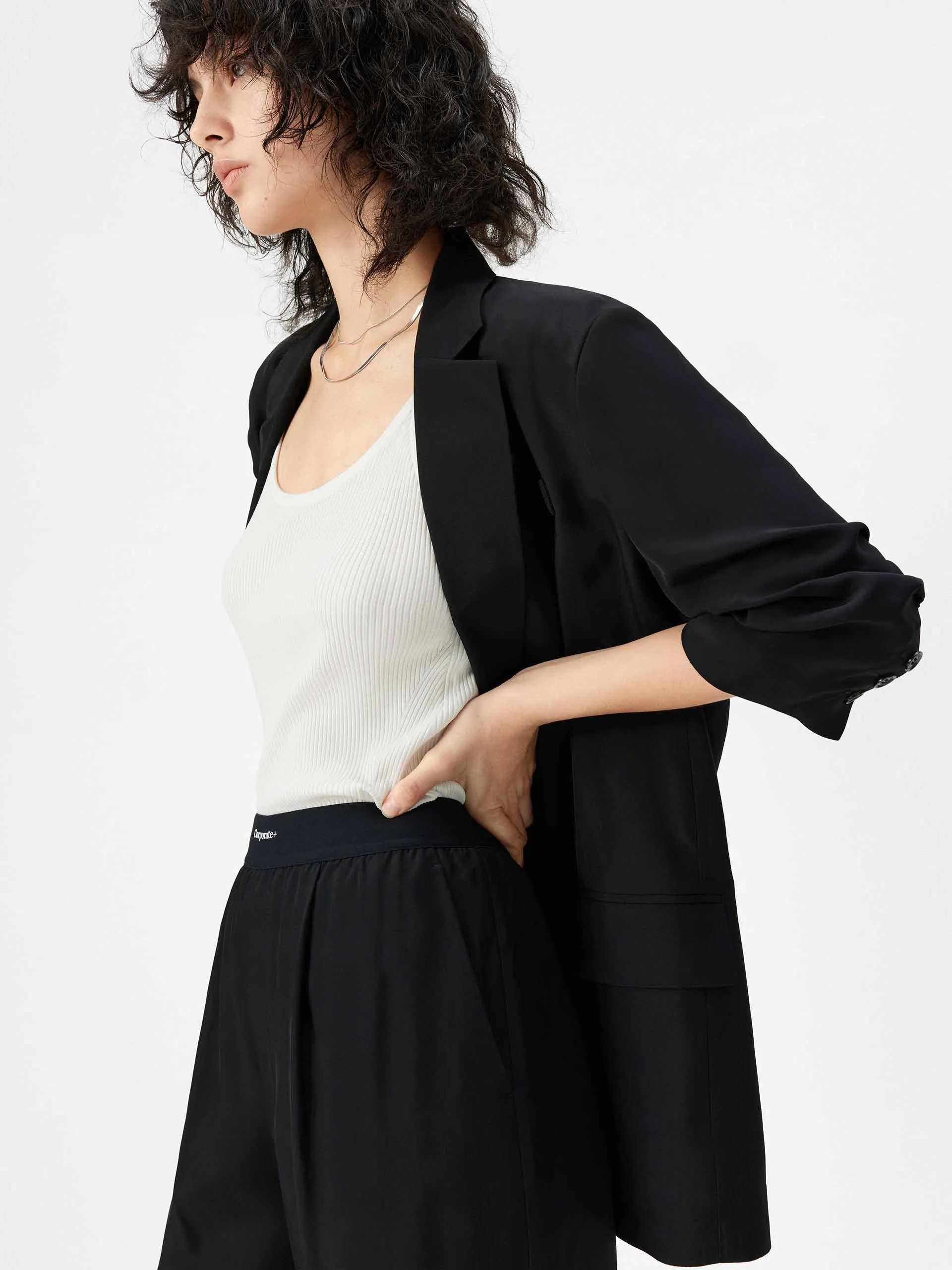 Padded Shoulders Relaxed Blazer
