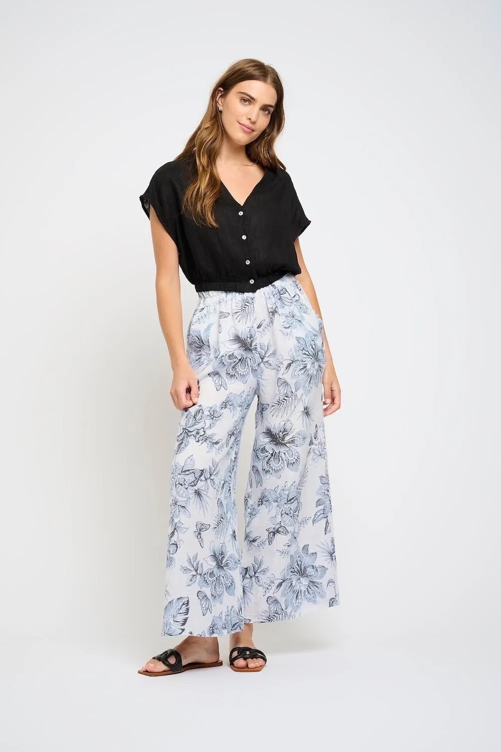 Pistache Elastic Bottom Linen Top - Black