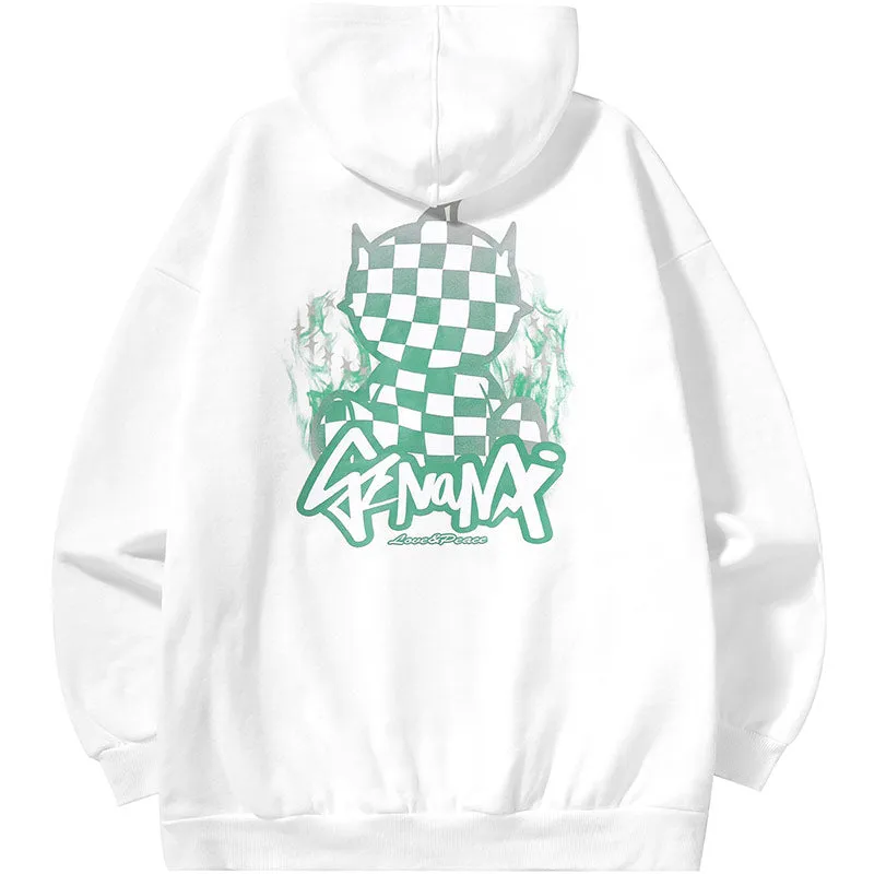 Plain Checkerboard Cartoon Letter Print Hoodies