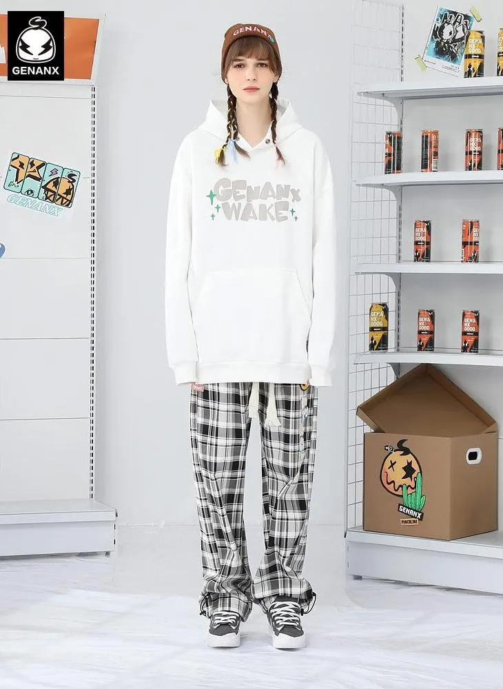 Plain Checkerboard Cartoon Letter Print Hoodies