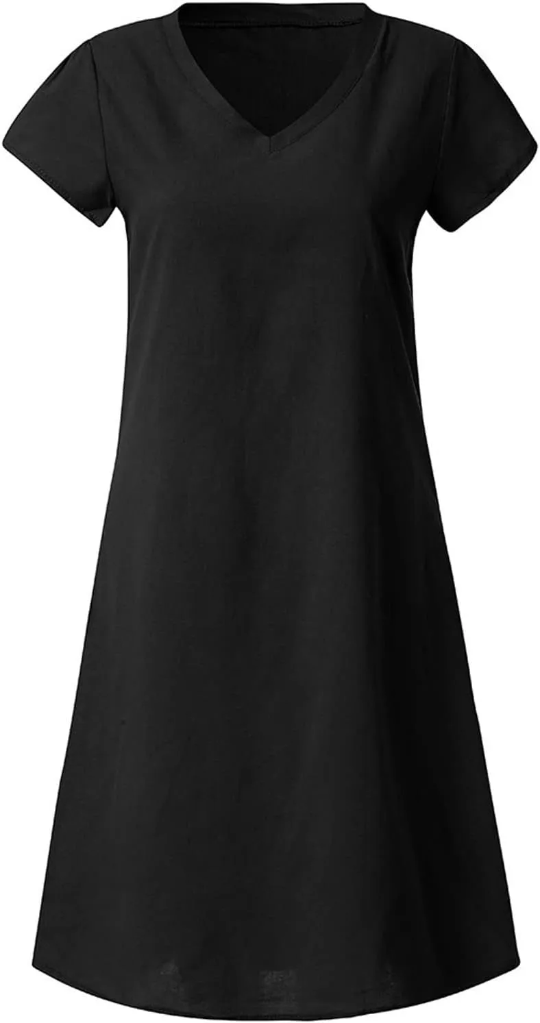 Plus Size Summer Dress Women Short Sleeve V Neck Dresses Casual Loose Sundress Beach Vacation Dress Trendy Midi Dress