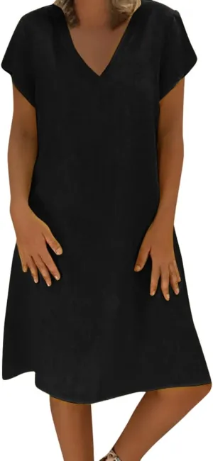 Plus Size Summer Dress Women Short Sleeve V Neck Dresses Casual Loose Sundress Beach Vacation Dress Trendy Midi Dress