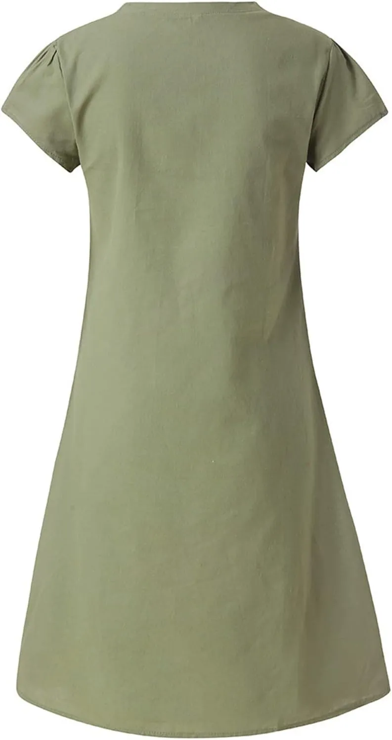 Plus Size Summer Dress Women Short Sleeve V Neck Dresses Casual Loose Sundress Beach Vacation Dress Trendy Midi Dress