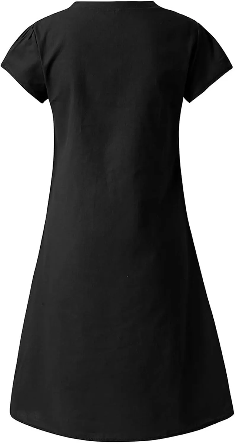 Plus Size Summer Dress Women Short Sleeve V Neck Dresses Casual Loose Sundress Beach Vacation Dress Trendy Midi Dress