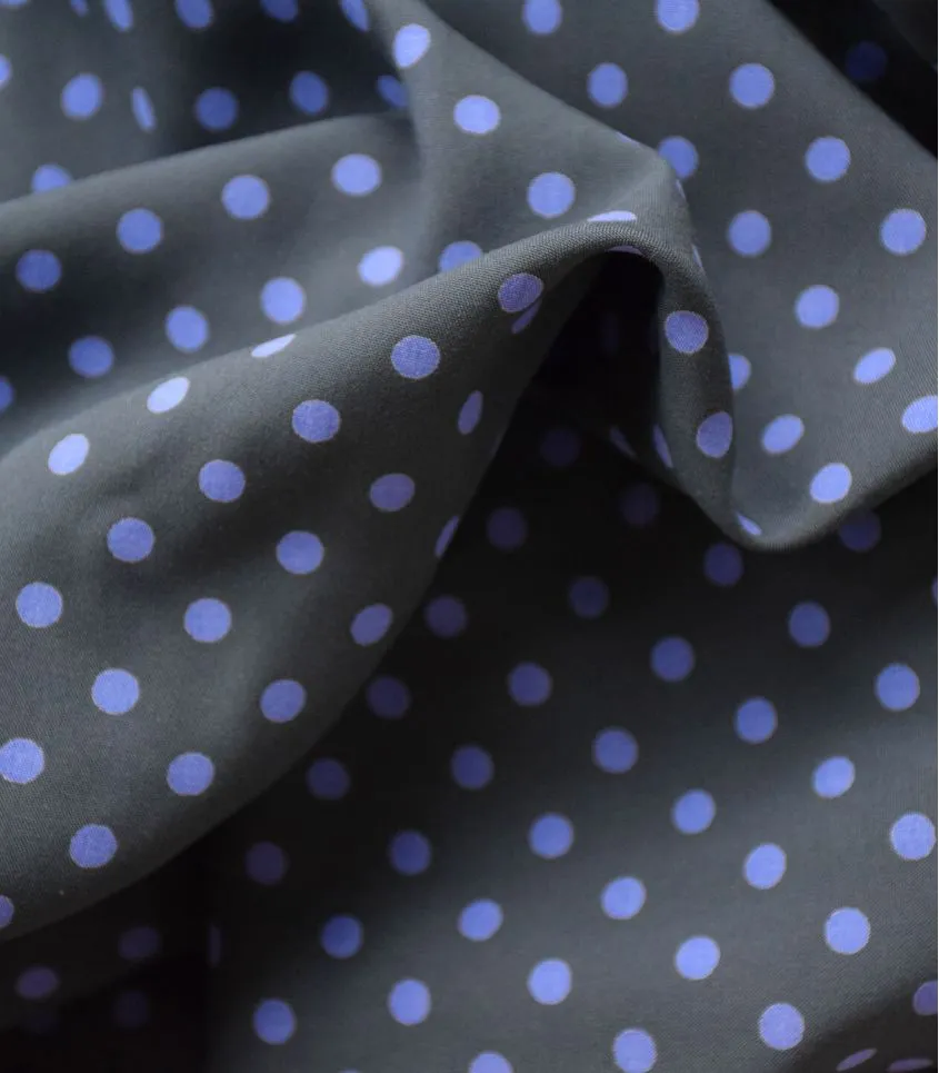 Polkadot Iris Dots viscose woven dressmaking fabric. By Cousette. 61cm roll end