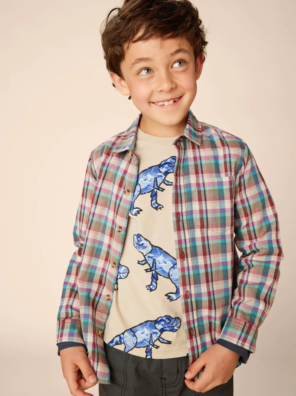 Printed Layered Sleeve Tee -T-Rex in Marble by Tea Collection - FINAL SALE