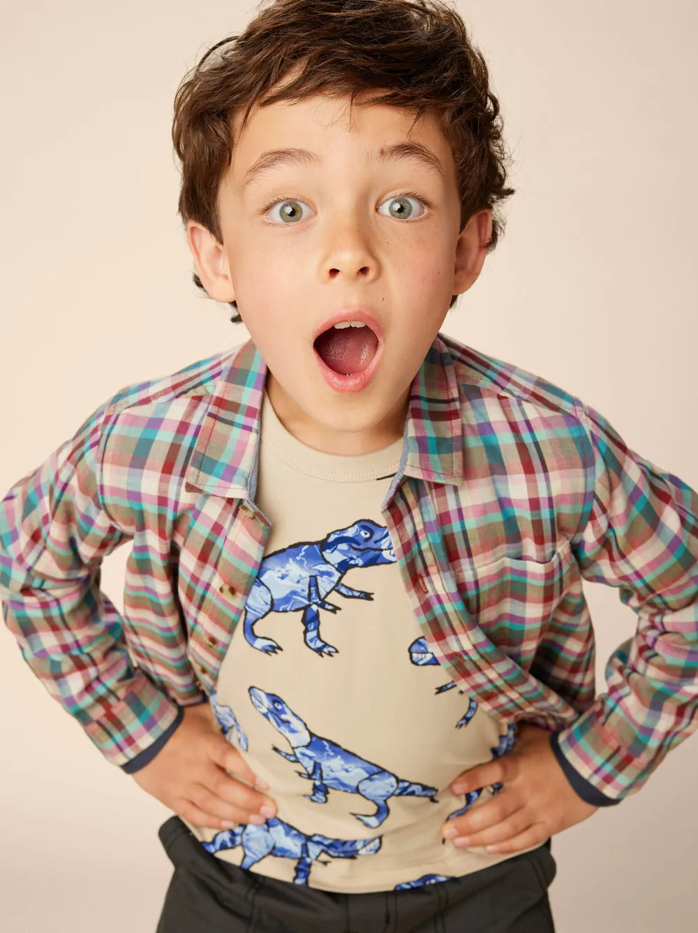 Printed Layered Sleeve Tee -T-Rex in Marble by Tea Collection - FINAL SALE