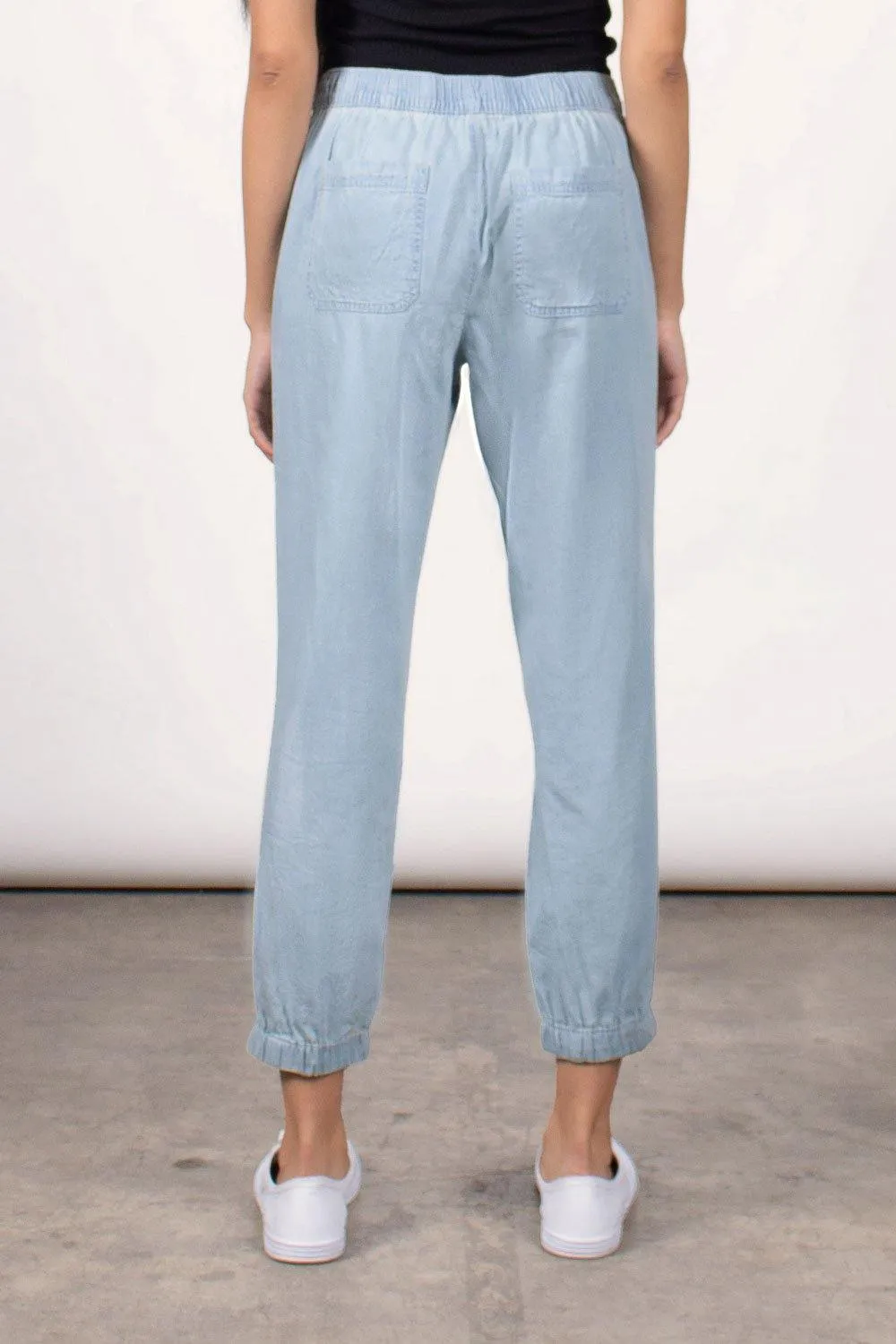 PULL ON CHAMBRAY JOGGERS - LIGHT BLUE