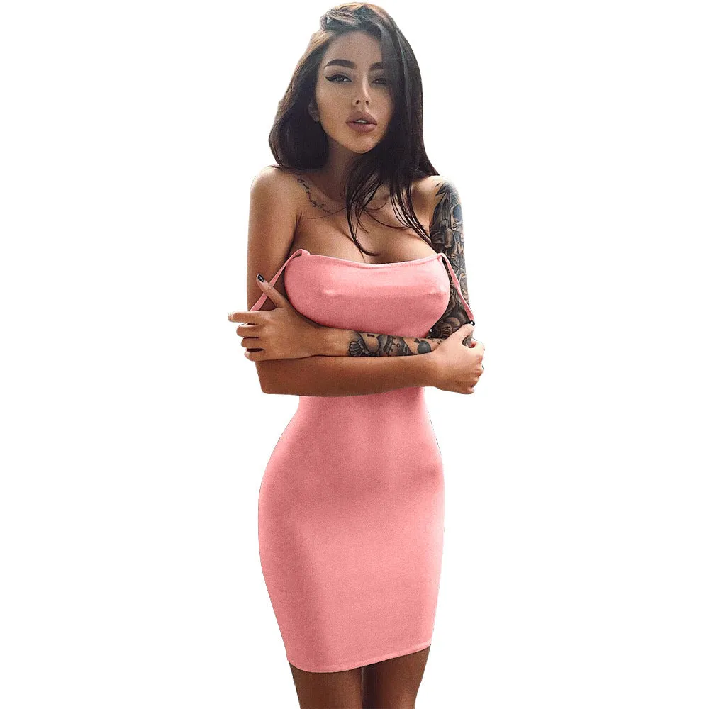 Pure Color Slim Sleeveless Spaghetti Straps Short Dress