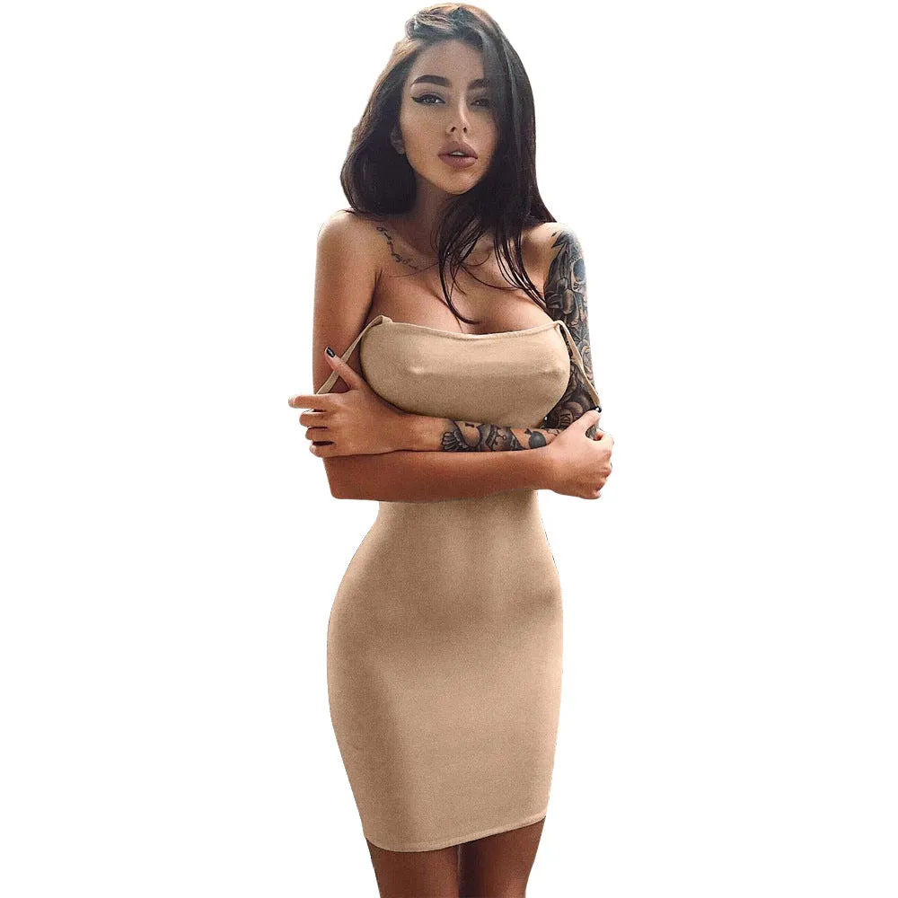 Pure Color Slim Sleeveless Spaghetti Straps Short Dress
