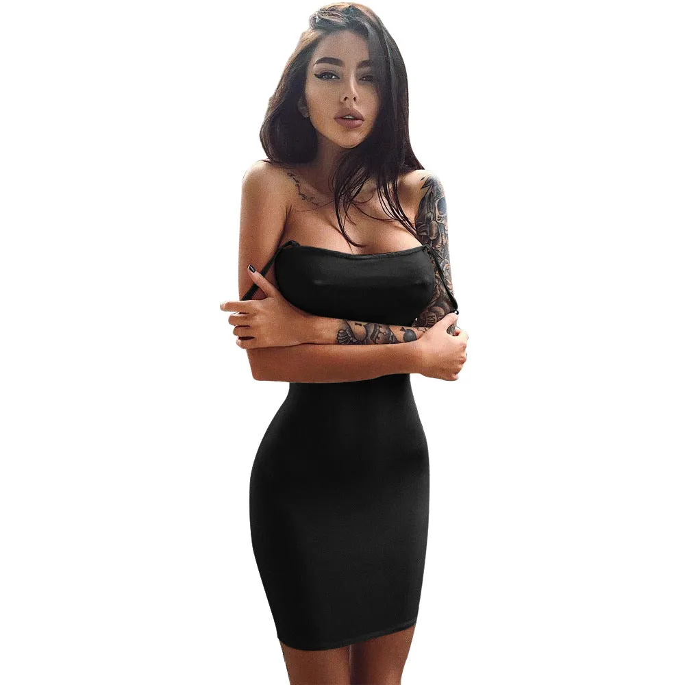Pure Color Slim Sleeveless Spaghetti Straps Short Dress