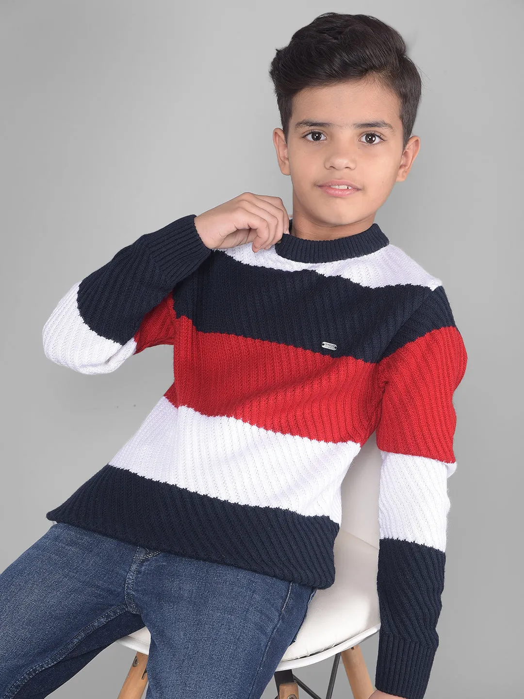 Red Colourblocked Sweater