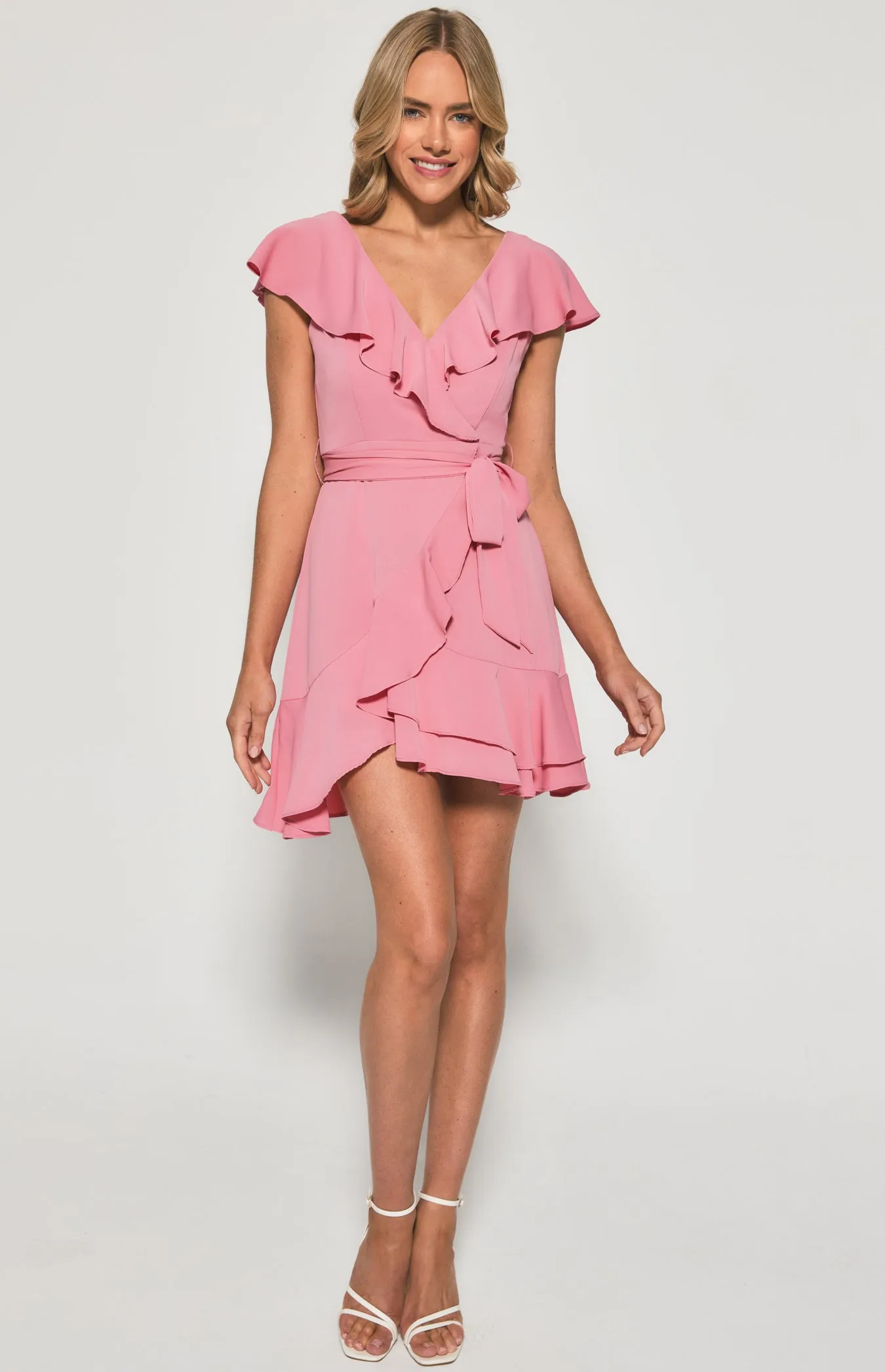 Ruffle Neckline Dress with Hem Detail