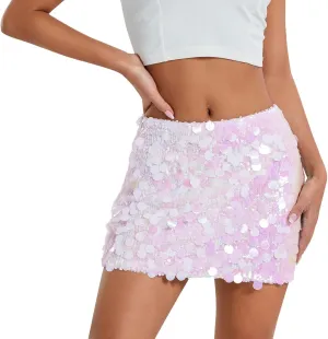 Sequin Short Skirt Belly Dance Hip Skirts Sparkly Hip Wrap Rave Party Dance Skirt for Women and Girl