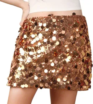 Sequin Short Skirt Belly Dance Hip Skirts Sparkly Hip Wrap Rave Party Dance Skirt for Women and Girl