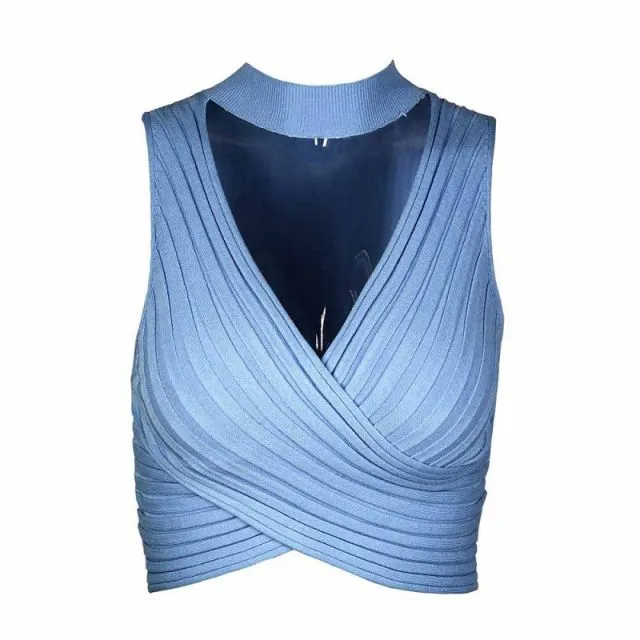 Sexy Crop Top Halter Bandage Tanks Women Hollow Out Elegant Tank Tops