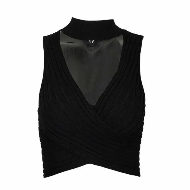 Sexy Crop Top Halter Bandage Tanks Women Hollow Out Elegant Tank Tops