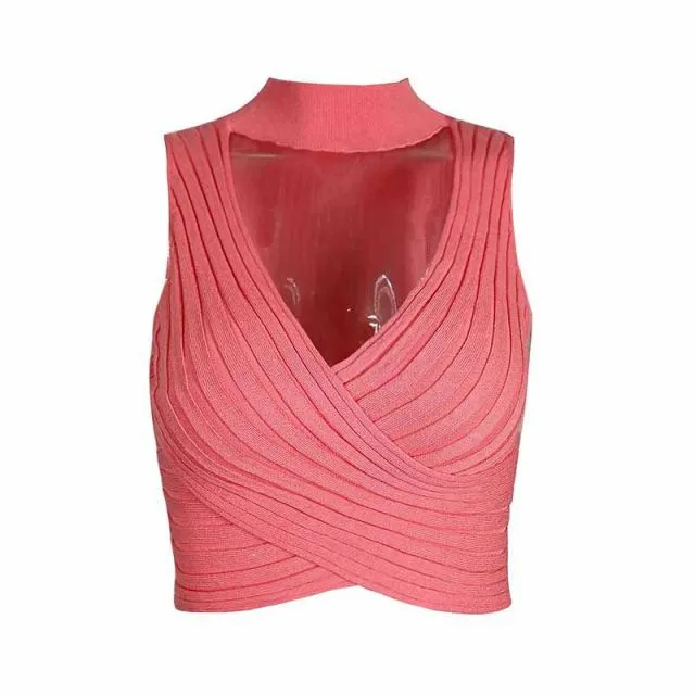 Sexy Crop Top Halter Bandage Tanks Women Hollow Out Elegant Tank Tops