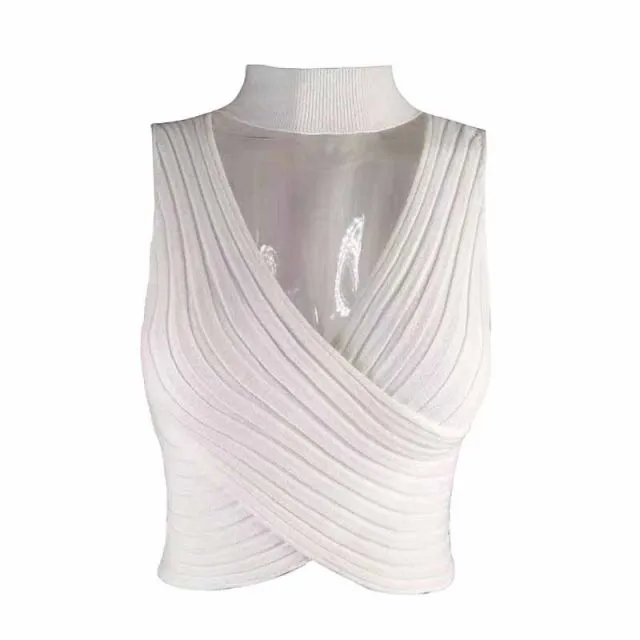 Sexy Crop Top Halter Bandage Tanks Women Hollow Out Elegant Tank Tops