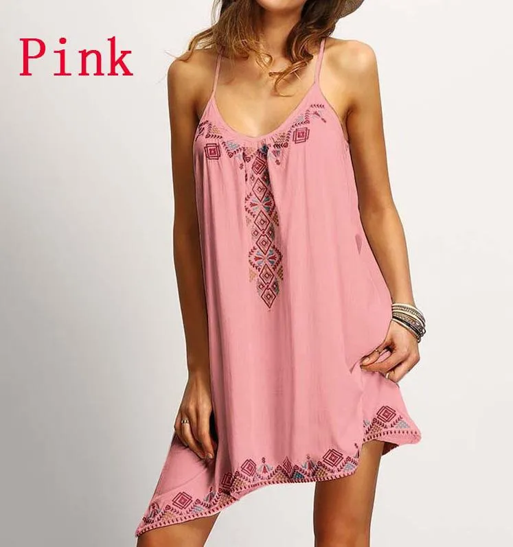 Sexy Spaghetti Strap Print Loose Short Dress