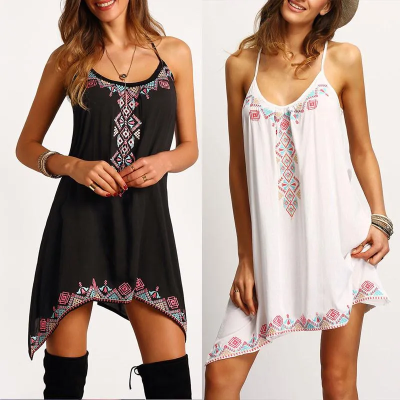 Sexy Spaghetti Strap Print Loose Short Dress