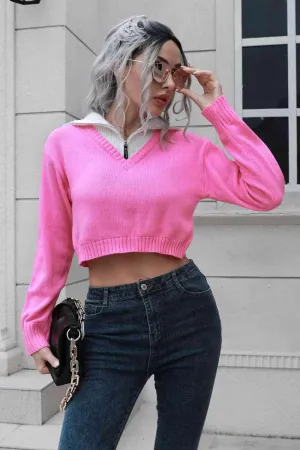 Teen Comfort Cropped Collared Sweater