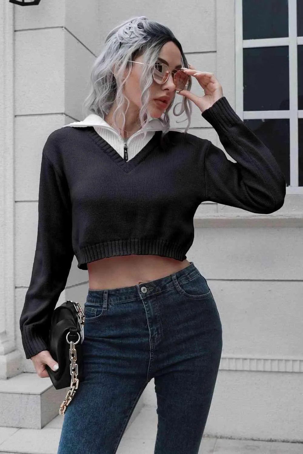 Teen Comfort Cropped Collared Sweater