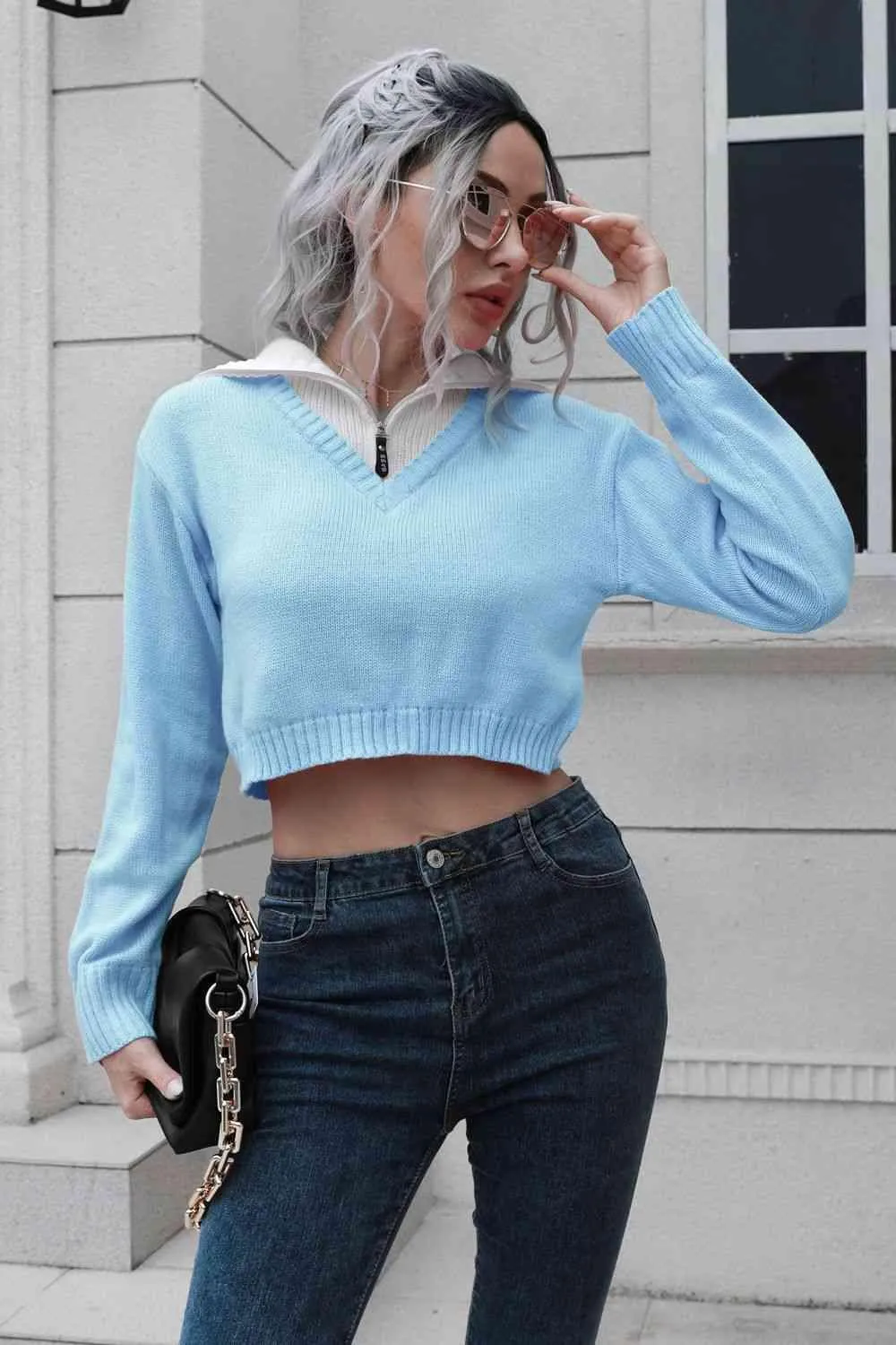 Teen Comfort Cropped Collared Sweater