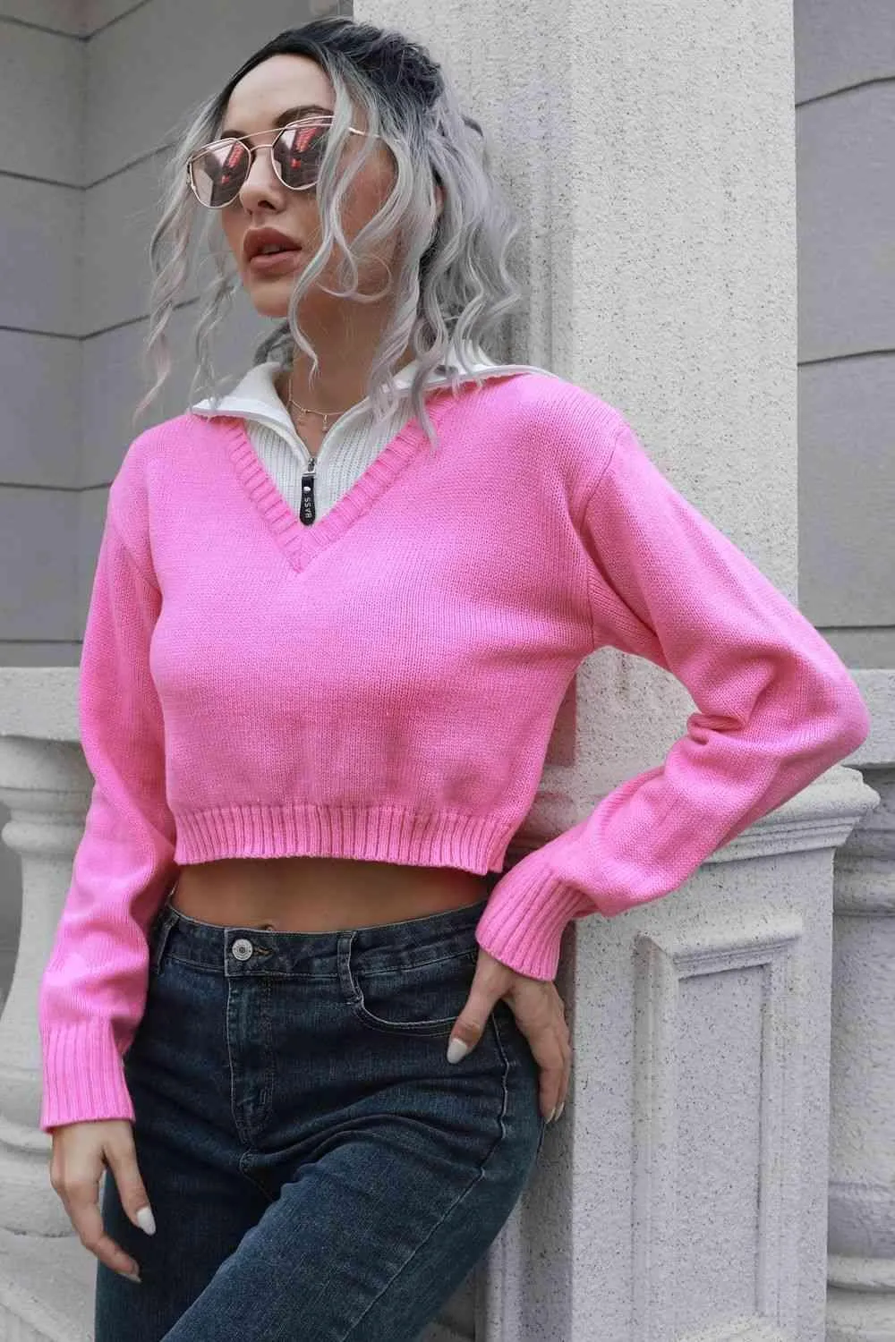 Teen Comfort Cropped Collared Sweater