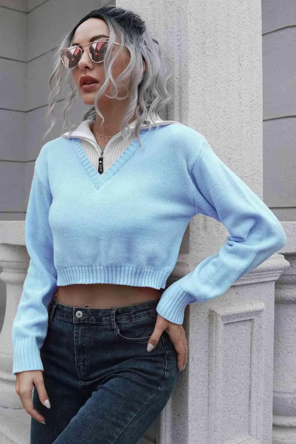 Teen Comfort Cropped Collared Sweater