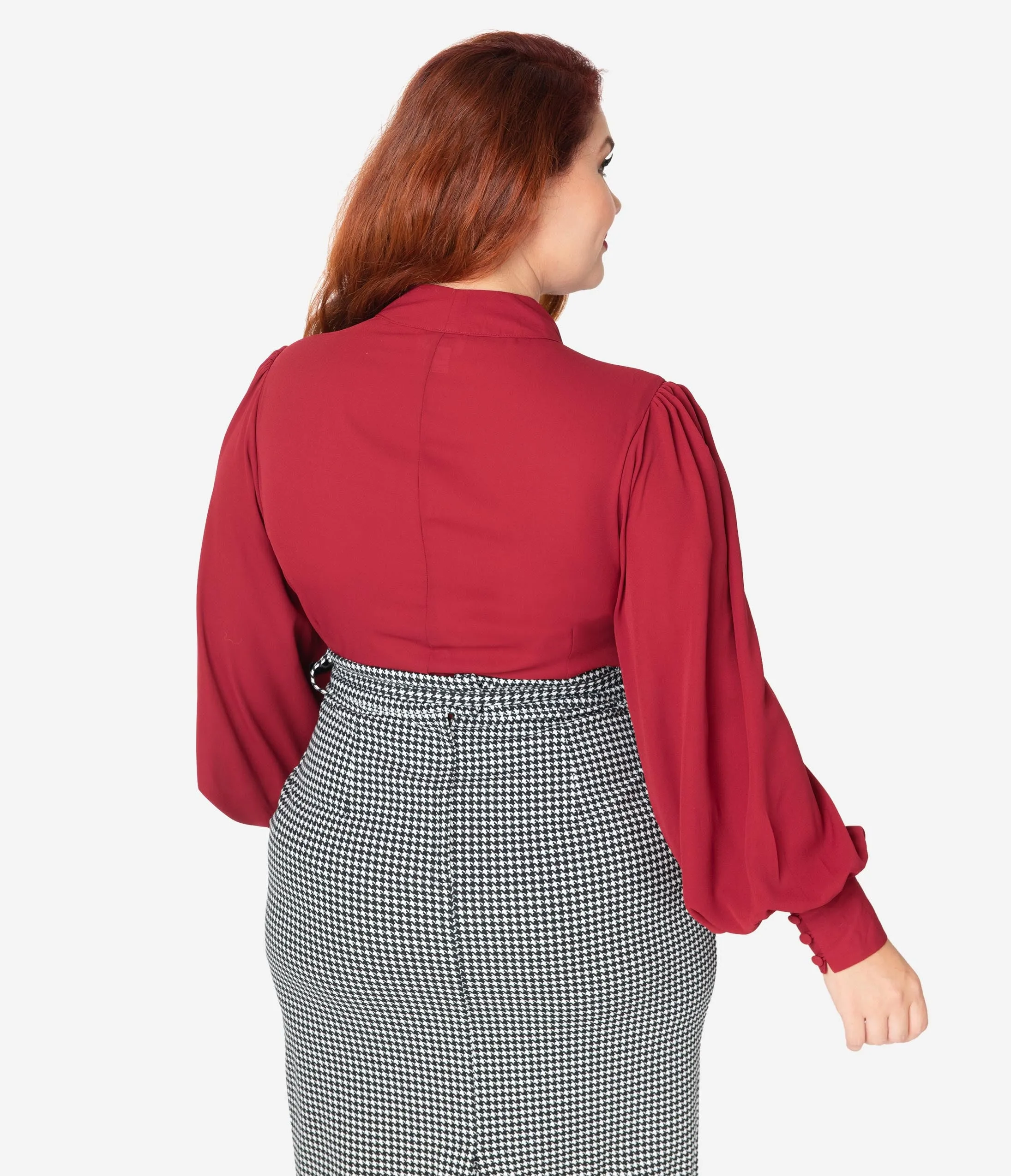 Unique Vintage Plus Size Burgundy Crepe Neck Tie Gwen Blouse