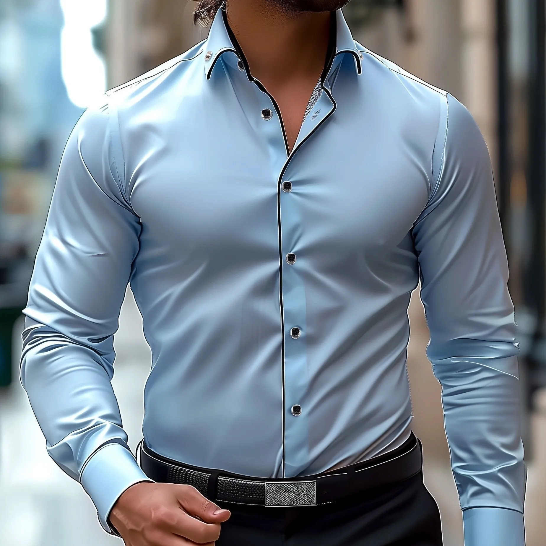 VICTIN | Contrast-Color Business Shirt with Long Sleeves